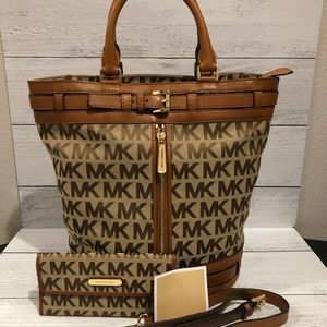 MK Michael Kors Logo Canvas Bucket Bag